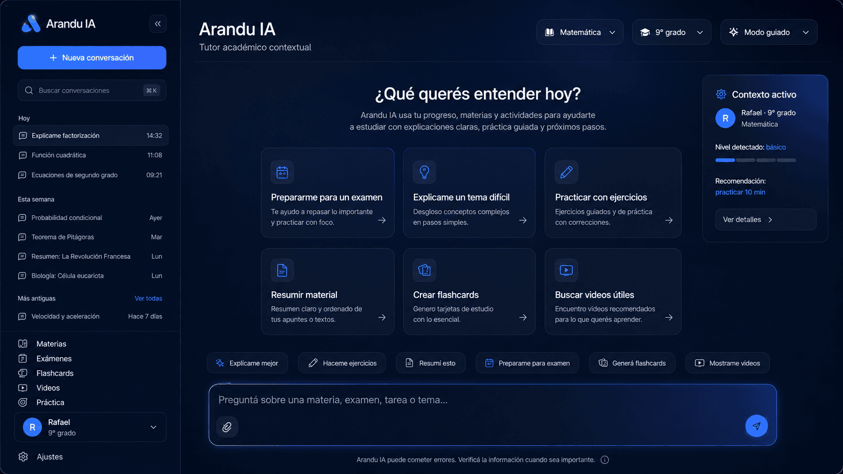 Arandu IA, tutor académico contextual dentro de Apoyo Escolar