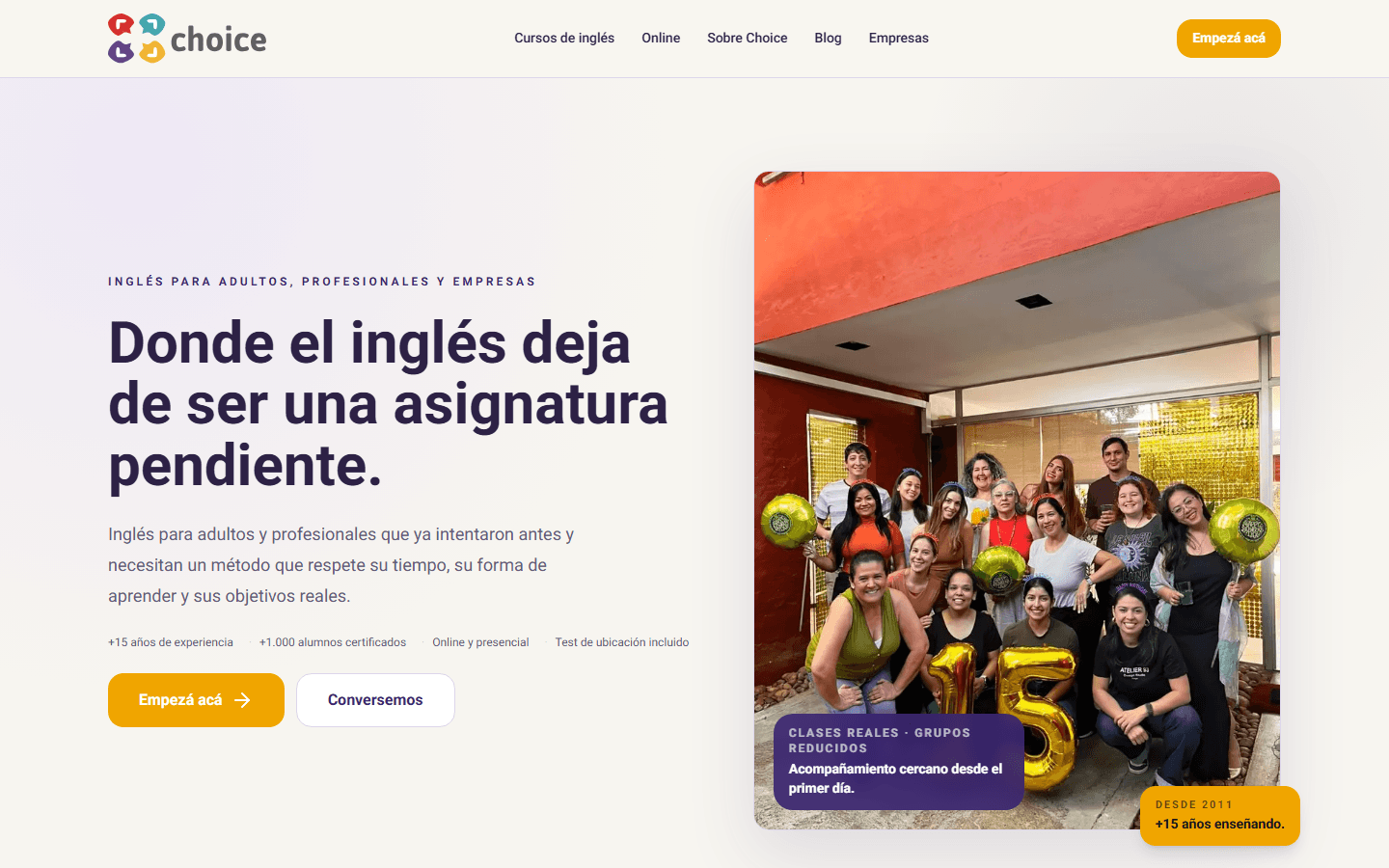 Sitio web de Choice Idiomas desarrollado por Nova Labs